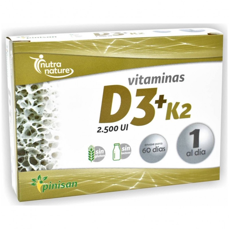 Vitamina D3 + K2 Pinisan 60 Cápsulas vitaminas D3 y K2 de 2500 UI Pinisan 60 capsulas