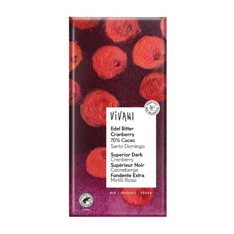 Chocolate Negro 70% con Arándanos Bio Vivani 100 g vegan bio